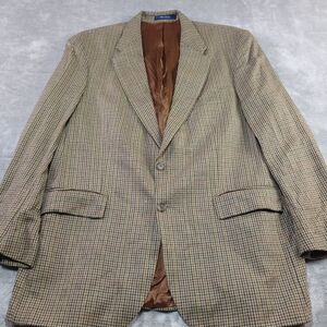 Vintage Chaps Ralph Lauren 46T Brown Tweed Houndstooth Wool Silk Blazer‎ Jacket